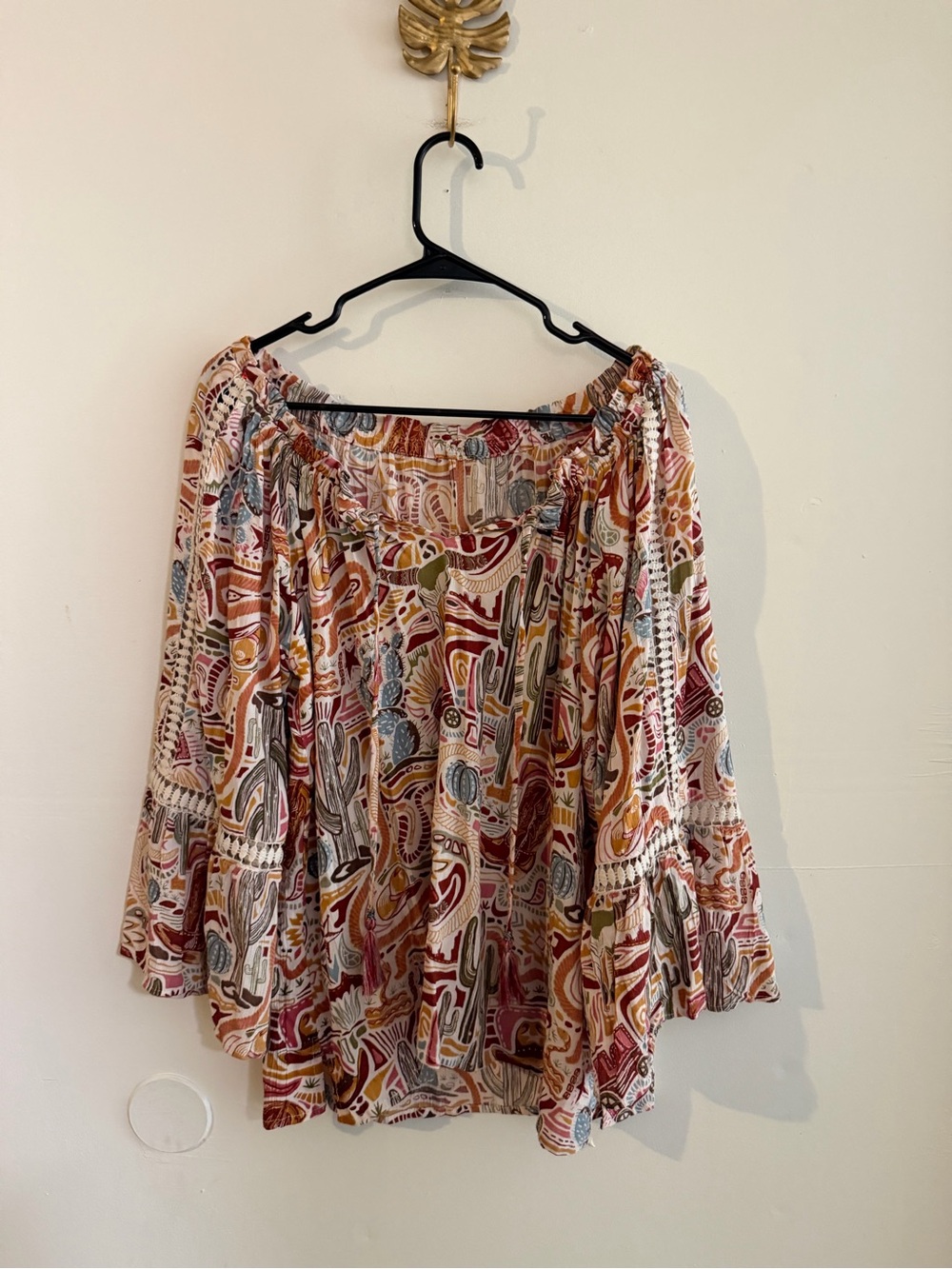 Boho Western Off-Shoulder Peasant Top in Multi Color